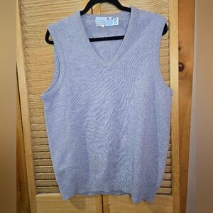 Vintage Gray V-Neck Sweater Vest, 100% Wool, Size Medium